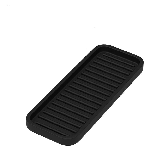 Silicone Sink Organizer Tray, Multipurpose Soap and Sponge Holder for Kitchen and Bathroom Countertop, Non-Slip Soap Dish (Black)