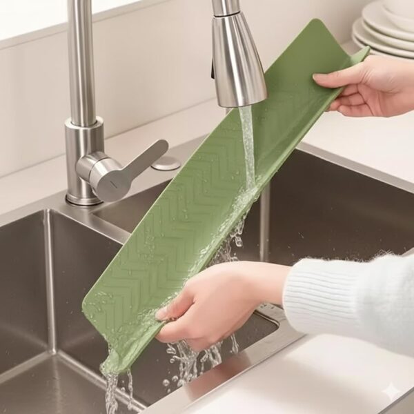 Silicone Sink Water Splash Guard 18.8 Inch | Waterproof Faucet Splash Protector for Kitchen & Bathroom Countertop | Green Color