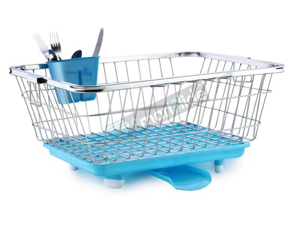 SmartSlide Stylish Stainless Steel Utensil Basket Drainer Dish Drainer Basket with Tray for Kitchen Vessel Drainer Rack Dish Drying Rack with Tray and Spoon Holder