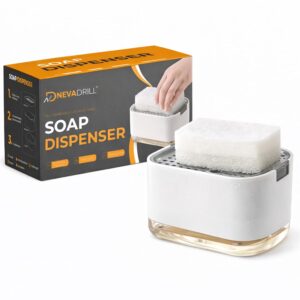Soap Dispenser for Kitchen with Sponge Holder 300ml, Hollow Design, Durable & Smooth Body, Rust Proof, 2 in 1 Liquid Soap Dispenser, Sink Dish Washing Soap Dispenser Set [NR-1861]