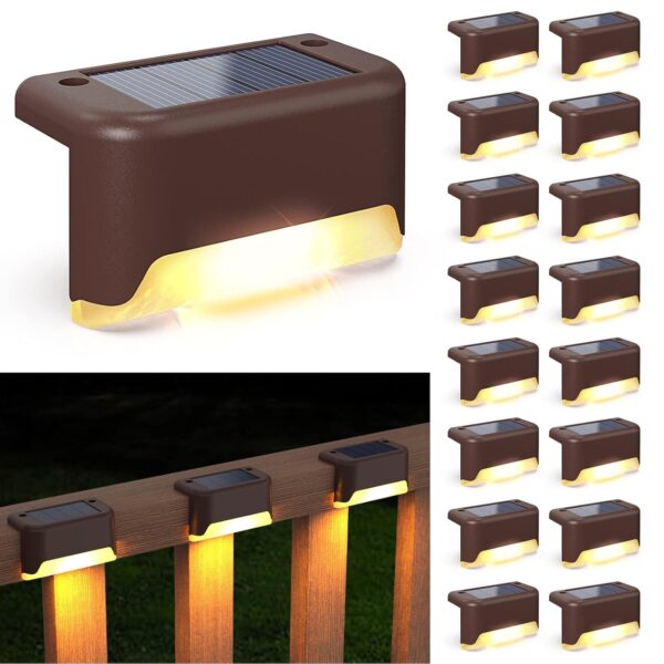 Solar Deck Lights | Solar Step Lights Outdoor Waterproof Led Solar Fence Lamp for Patio, Stairs,Garden Pathway, Step and Fences (Warm White) Pack of (18)