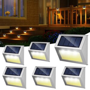 Solar Fence Lights - Solar Lights Outdoor Waterproof, Solar Powered Solar Fence Lights - Solar Lights Outdoor Waterproof, Solar Powered Outdoor Lights Deck Lights for Outside Garden Backyard Patio Yard Wall Stair Step Railing Post 3LED Lighting, Warm Light, 6 Pack