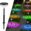 Solar Garden Lights 2-Pack LED Light Outdoor 2-Mode Warm RGB Color Changing Solar Pathway Lawn Bright Lamp for Garden Decor Landscape Lighting (Warm+RGB)