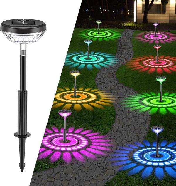 Solar Garden Lights 2-Pack LED Light Outdoor 2-Mode Warm RGB Color Changing Solar Pathway Lawn Bright Lamp for Garden Decor Landscape Lighting (Warm+RGB)
