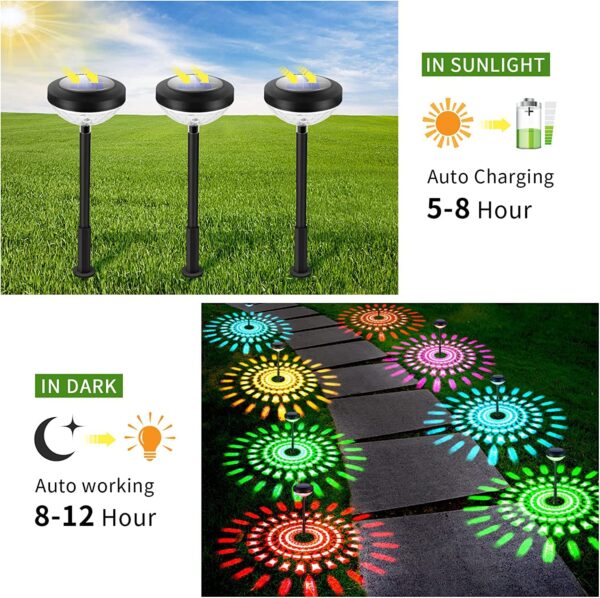 Solar Garden Lights 2-Pack LED Light Outdoor 2-Mode Warm RGB Color Changing Solar Pathway Lawn Bright Lamp for Garden Decor Landscape Lighting (Warm+RGB)