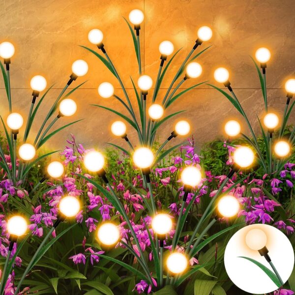 Solar Garden Lights, 8LED Solar Outdoor Lights, Firefly Lights for Patio Pathway Outdoor Decor, Big Bulb Base Solar Swaying Light path Led light-WARM YELLOW (5)