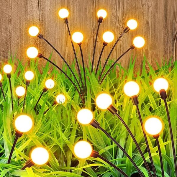 Solar Garden Lights Outdoor Waterproof, 4 Pack 8 LED Firefly Solar Garden Lights Outdoor Waterproof, 4 Pack 8 LED Firefly Lights Solar Outdoor, Solar Outdoor Lights Pathway Decorative, Outdoor Solar Lights for Yard, Solar Fairy Lights Garden Decor(Warm White)