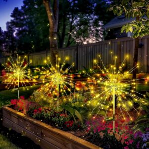 Solar Garden Lights for Outdoor, Twinkling Firework Lights Decorative with Solar Garden Lights for Outdoor, Twinkling Firework Lights Decorative with 2 Modes, Waterproof Solar Starburst Light for Outside Yard Pathway Garden Decor (90 LED, Warm White) (Art Deco, 1)