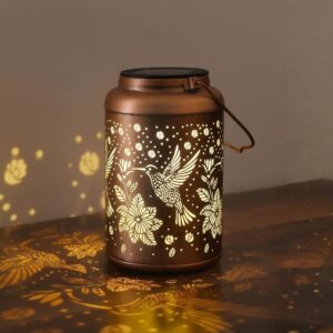 Solar Hummingbird Lantern Hanging Solar Light IP65 Waterproof Outdoor Metal Decorative Garden Light Balcony Patio Pathway Porch Decor Warm LED Lamp Antique Copper Gold Finish A10