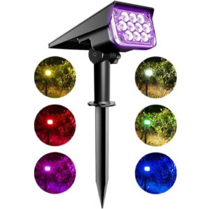 Solar Landscape Spotlight 10 LED 1800mAh Li-ion Battery Outdoor Light Ground Spot Lamp with 1W Polysilicon Panel for Yard Garden Driveway Porch Patio (Pack of 1)