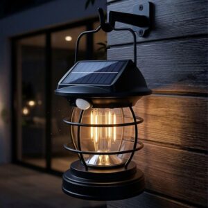 Solar Lantern Outdoor Motion Sensor Wall Light - Vintage Hanging Solar Lights, Waterproof Dusk to Dawn Auto On/Off Sensor Decorative Lighting for Garden, Patio, Porch, and Pathway