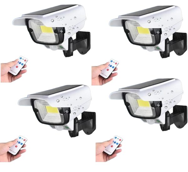 Solar Light Outdoor 77 Led Motion Sensor Security Camera Shaped Wall Solar Lamp,Waterproof, Rotatable for Home, Outdoor, Garden, Balcony, and Patio with Remote Control. (Pack of 4)
