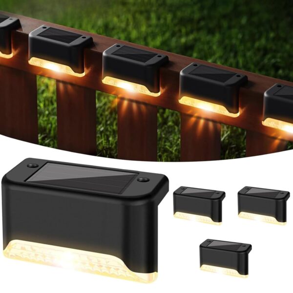 Solar Light Outdoor Garden Home Deck Stair Step Lights, Led Solar Light Outdoor Garden Home Deck Stair Step Lights, Led Waterproof Balcony Solar Powered Deck Lights for Wall Fence Gate Terrace Decoration (4, Regular)