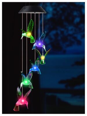 Solar Light Outdoor Garden Humming Bird Colour Changing LED Waterproof Wind Chimes for Balcony Patio Lawn & Home Decoration - Pack of 1