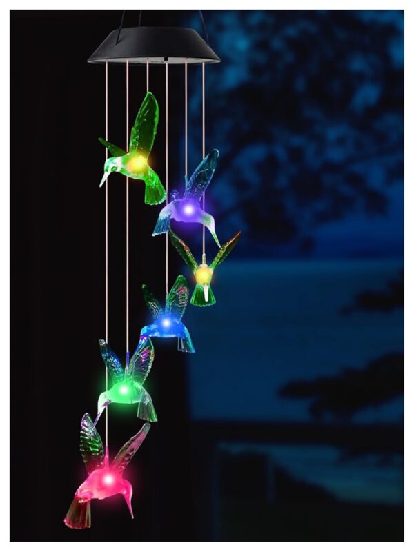 Solar Light Outdoor Garden Humming Bird Colour Changing LED Waterproof Solar Light Outdoor Garden Humming Bird Colour Changing LED Waterproof Wind Chimes for Balcony Patio Lawn & Home Decoration - Pack of 1