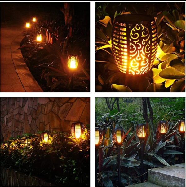 Solar Mashal Light Outdoor Waterproof | Dancing Flame Fire Torch 12 LED | Auto On/Off Dusk to Dawn | Solar Garden Lights for Lawn, Pathway, Balcony & Landscape | Warm Yellow | Large Pack of 2