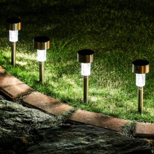 Solar Outdoor Pathway light Walkway Lights Outdoor,Garden LED Lights Waterproof, Solar Outdoor Pathway light Walkway Lights Outdoor,Garden LED Lights Waterproof, Stainless Steel LED Landscape Lighting Outdoor Solar Lights for Outside Landscape/Patio/Lawn/Yard (Cold White) (16)