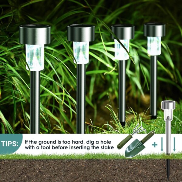 Solar Outdoor Pathway light Walkway Lights Outdoor,Garden LED Lights Waterproof, Stainless Steel LED Landscape Lighting Outdoor Solar Lights for Outside Landscape/Patio/Lawn/Yard (Cold White) (16)
