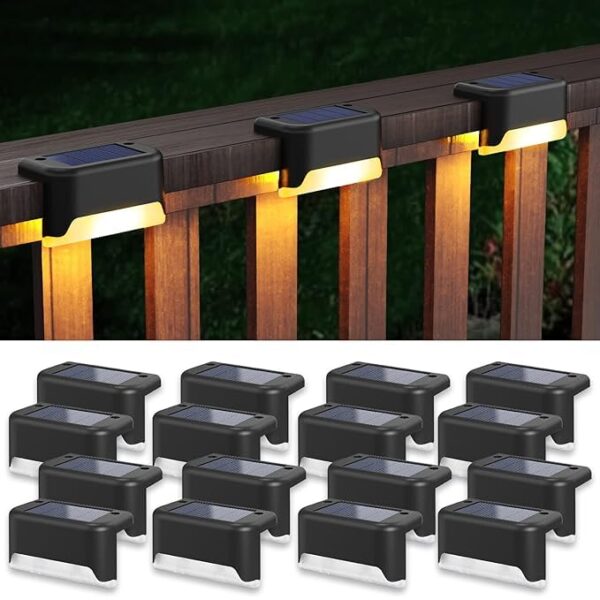 Solar Step Deck Fence Lights, Outdoor Waterproof Led, 1.77x3.14x1.73in, Black, Solar Step Deck Fence Lights, Outdoor Waterproof Led, 1.77x3.14x1.73in, Black, Warm White, 4 Pcs, Path, Light, for Patio, Stairs, Garden Pathway, Step and Fences (Black)