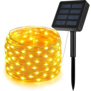 Solar String Lights Outdoor 100 LED 33FT Warm White Waterproof Copper Wire Fairy Lights with Solar Panel, 8 Lighting Modes Auto On/Off for Garden, Patio, Balcony, Wedding, Party, Festival Decoration
