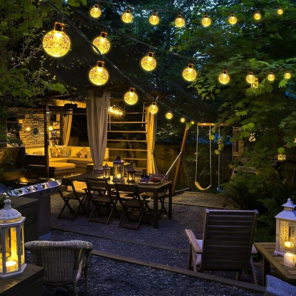 Solar String Lights Outdoor, 20 LED Crystal Ball Lights, Waterproof Decorative Lighting for Garden, Patio, Lawn, Home, Indoor/Outdoor Party, Holiday Decor – Warm Yellow