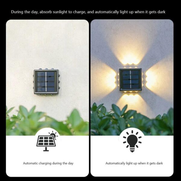 Solar Wall Light 4 Side 12 LED Waterproof outdoor decoration light Auto On/Off, Outdoor, Garden, Patio, Wall Mount modern outdoor evening light (warm yellow) (2)
