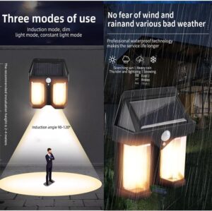Solar Wall Lights Wireless Solar Outdoor Lights with 3 Modes Solar Porch Lights for Yard, Patio, Driveway, Garden, Fence Lamp (2 Flam Solar Wall Light)