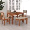 Solid Sheesham Wood 4 Seater Dining Table Set | 45 Inch Length Four Seater Dinner Table with 3 Cushions Chairs & 1 Bench | Dinning Table Set 4 Seater for Living Room | Honey