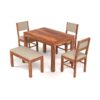 Solid Sheesham Wood 4 Seater Dining Table Set | 45 Inch Length Four Seater Dinner Table with 3 Cushions Chairs & 1 Bench | Dinning Table Set 4 Seater for Living Room | Honey