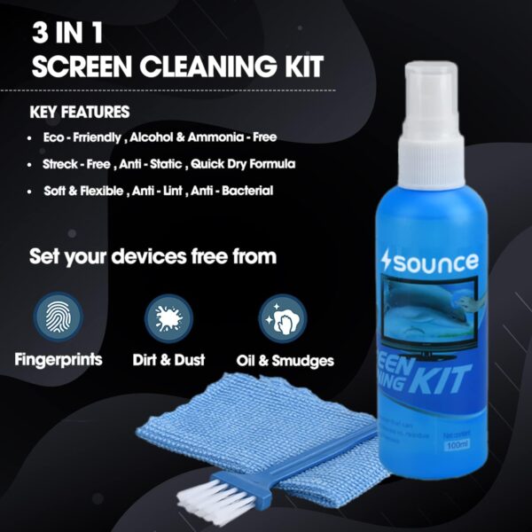 Sounce-3-in-1-Cleaning-Set-for-Screen-PC-Laptops-Monitors-Mobiles-LCD-LED-TVProfessional-QualityPrevents-Static-Electricity-100ml-with-Micro-Fiber-Cloth-and-Soft-Brush.jpg Sounce 3 in 1 Cleaning Set for Screen PC, Laptops, Monitors, Mobiles, LCD, LED, TV/Professional Quality/Prevents Static Electricity, 100ml with Micro Fiber Cloth and Soft Brush