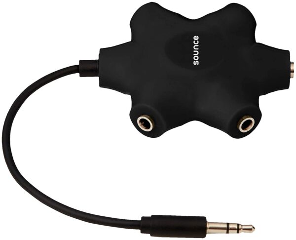 Sounce 5-Way Multi Headphone Audio Splitter Aux Adapter Connector Multi Sounce 5-Way Multi Headphone Audio Splitter Aux Adapter Connector Multi Headphone, 3.5mm Audio Stereo Splitter Cable, 1 Male to 5 Port Female Earphone Headset Adapter, Black (5WAYAUX)
