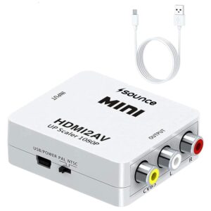 Sounce HDMI to RCA, AV, CVBS AV Composite Video Audio Converter Adapter Supports PAL/NTSC with USB Charge Cable for PC Laptop HDTV DVD - White