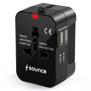 Sounce WorldMate 80W Universal Travel Adapter All in One International Travel Plug for 150+ Countries (US/UK/EU/AU), Dual USB 2.4A Fast Charging, Built-in Safety Fuse, Compact Worldwide Charger