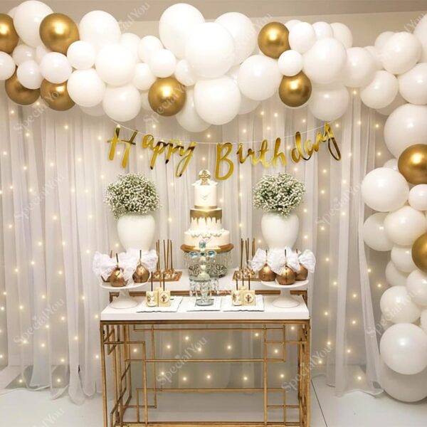 SpecialYou.in White & Gold Birthday Decoration Kit, Birthday Backdrop for SpecialYou.in White & Gold Birthday Decoration Kit, Birthday Backdrop for Decor, White Net Curtain for Decoration Backdrop, Background Net Curtains for Decorations- 69 Pcs