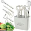 Stainless Steel 6-Piece Kitchen Gadgets Set, Kitchen Scissors, Kitchen Utensils Stainless Steel 6-Piece Kitchen Gadgets Set, Kitchen Scissors, Kitchen Utensils Set with Holder, Paring Knife, Whisk, Bottle Opener, Peeler- Anti-Slip Handle, Decorative Base,