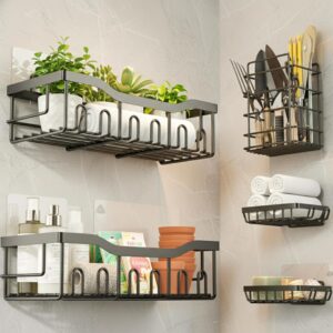 Stainless Steel Bath Organizers With Large Capacity Organizer Combo Racks and Shelves for Wall Stand for Bathroom Without Drill Soap Holder with Tooth Brush Holder Bathroom Accessories (Pack of 5)