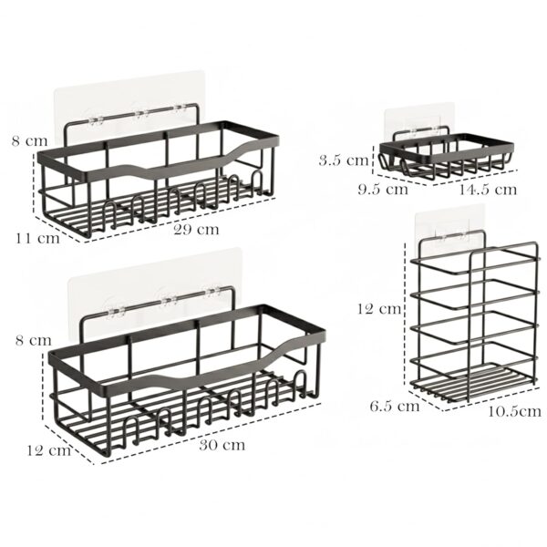 Stainless Steel Bath Organizers With Large Capacity Organizer Combo Racks and Shelves for Wall Stand for Bathroom Without Drill Soap Holder with Tooth Brush Holder Bathroom Accessories (Pack of 5)