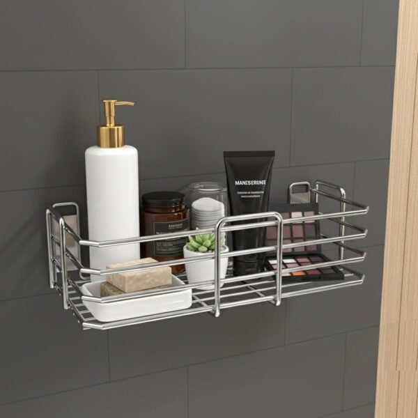 Stainless Steel Bathroom Shelf for Wall, Bathroom Rack, Wall Mount Rack for Kitchen, Bathroom Accessories and Organizer (Silver,12X5 Inches) Set-1