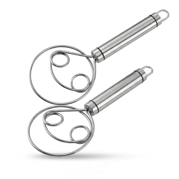 Stainless Steel Dough Mixer Whisk Set of 2 | Heavy Stainless Steel Dough Mixer Whisk Set of 2 | Heavy Duty Dough Blender | Egg Beater Mixing Tool with Easy Grip Handle | Kitchen Baking Tool for Bread, Roti, Pastry & Cake