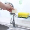 Stainless Steel Faucet Sponge Holder Rack, Kitchen and Bathroom Sink Organizer Caddy with Soap Scrubber Stand and Towel Holder