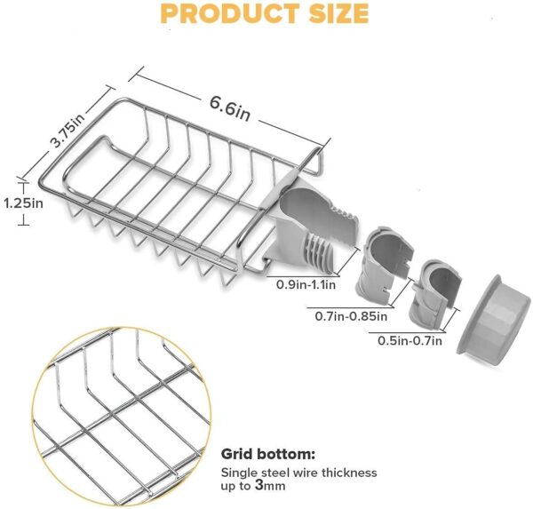 Stainless Steel Faucet Sponge Holder Rack, Kitchen and Bathroom Sink Organizer Caddy with Soap Scrubber Stand and Towel Holder