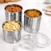 Stainless Steel Hammered Utility Container (Set of 3) | Steel Stainless Steel Hammered Utility Container (Set of 3) | Steel Container with See Through Lid | Kitchen Canister Set for Tea Coffee Sugar Dry Fruits, Food Grade Steel (400ml 600ml 800ml)