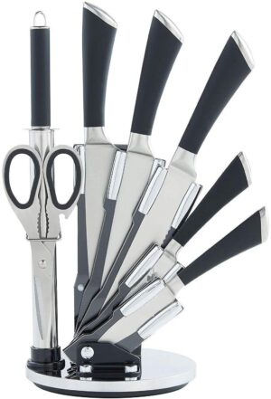 Stainless Steel Kitchen Knife Set with Rotating Black Stand & 7 Piece Professional Kitchen Knife Set Rotating Holder Precision Sharp Chef Knives