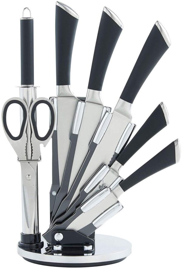 Stainless Steel Kitchen Knife Set with Rotating Black Stand & Stainless Steel Kitchen Knife Set with Rotating Black Stand & 7 Piece Professional Kitchen Knife Set Rotating Holder Precision Sharp Chef Knives