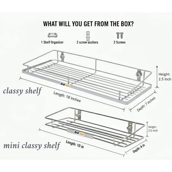Stainless Steel Multipurpose Wall Mounted Shelf for Bathroom & Kitchen Storage Rack | Rust-Proof Heavy Duty (DF-MiniClassy-Shelf)