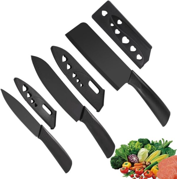 Stainless Steel Professional Kitchen Knife Set, 3 Piece with Covers, Non-Slip Handle, High Carbon Steel, Black