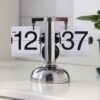 Stainless Steel Retro Flip Clock, Mechanical Digital Desk Clock, Internal Stainless Steel Retro Flip Clock, Mechanical Digital Desk Clock, Internal Gear Operated, Battery Powered for Home Office Decor, White, 23.1 Cm