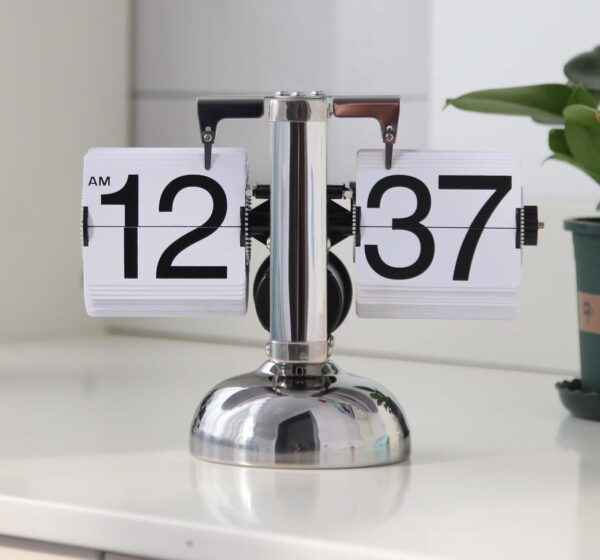 Stainless Steel Retro Flip Clock, Mechanical Digital Desk Clock, Internal Stainless Steel Retro Flip Clock, Mechanical Digital Desk Clock, Internal Gear Operated, Battery Powered for Home Office Decor, White, 23.1 Cm