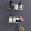 Stainless Steel Self Adhesive Bathroom Shelf with 4 Hooks for Stainless Steel Self Adhesive Bathroom Shelf with 4 Hooks for Wall/Shelf Organizer/Kitchen Shelf with Magic Stickers, Saving Wall Mounted Bathroom Shelf, Pack of 2, Chrome