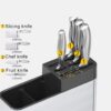 Stainless Steel Spoon Holder - Spoon Stand for Kitchen Steel - Countertop Holder for Spoons, Forks, Knives, Spatula - 15L x 10W x 10H cm (Black)